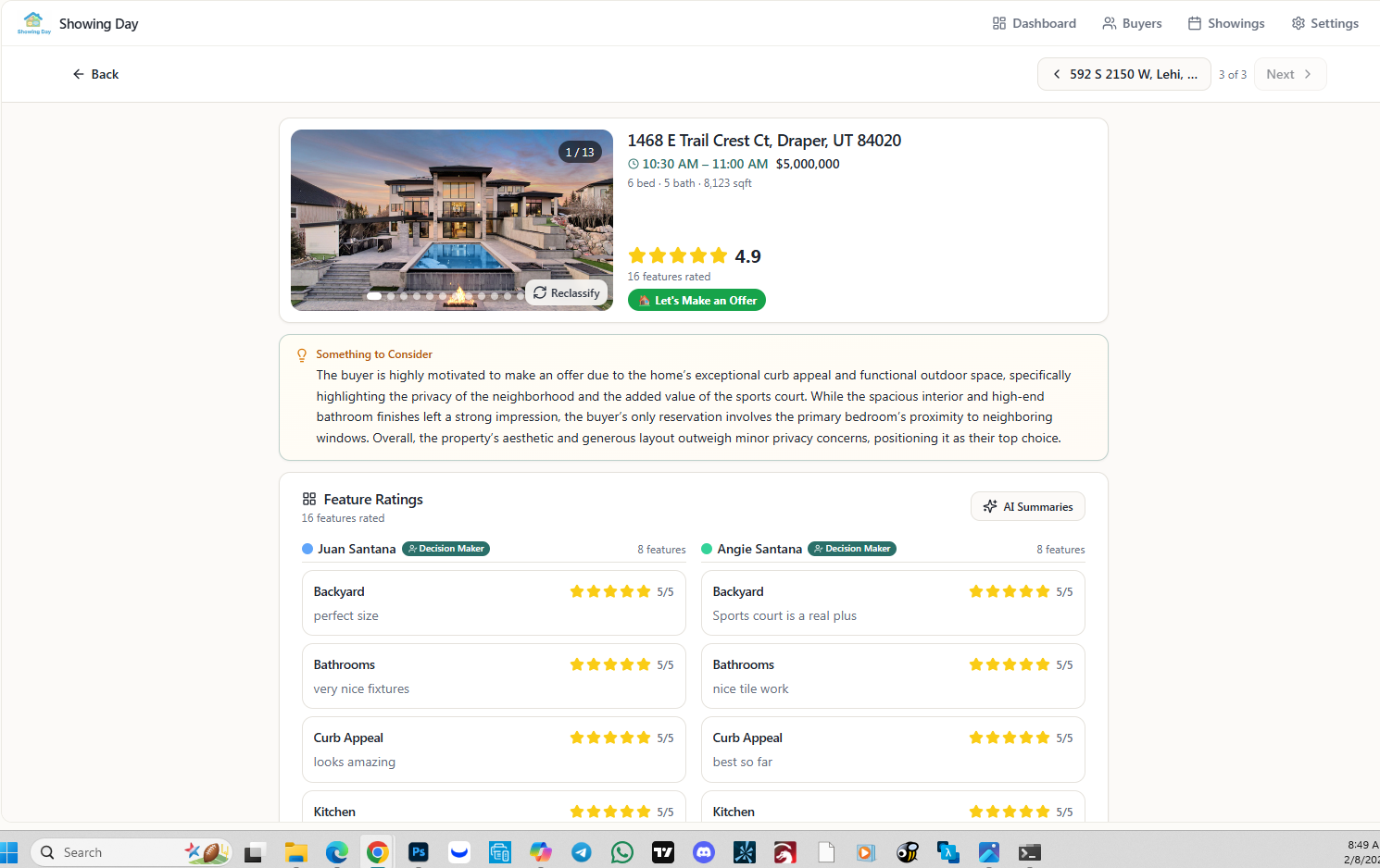 Agent Dashboard - Overview of all showings and ratings